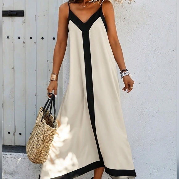Women'S Color Block Spaghetti Strap A-Line Dress - Picture 3 of 4